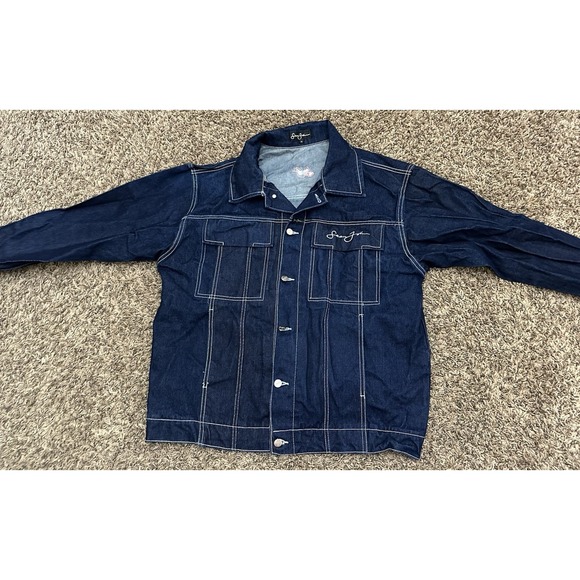 Vtg 90s Sean John Denim Jean Jacket Hip Hop Embroidered Mens Size Medium - Picture 1 of 4